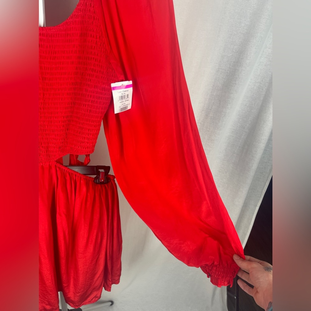 Shahida Parides Red Long Sleeve Cutout Mini Dress Size Large (12) NWT - Picture 6 of 14